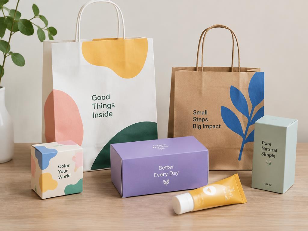 Caixinhas e sacolas de papel personalizadas impressas